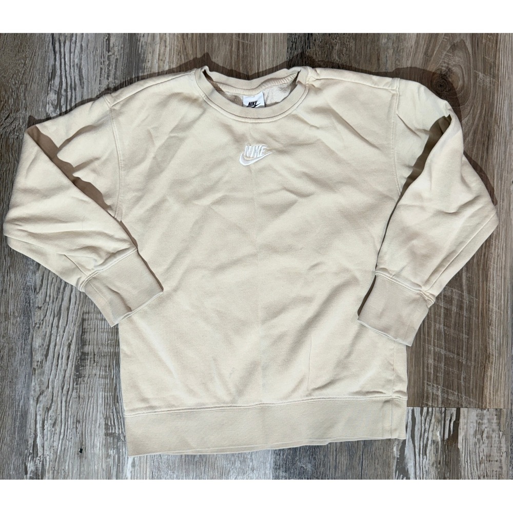Nike Kids Sportswear Fleece Crewneck Sweatshirt and Joggers Set Beige Tan Size M